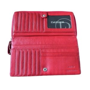 DANIER Red Leather Wallet Women's Clutch Roomy